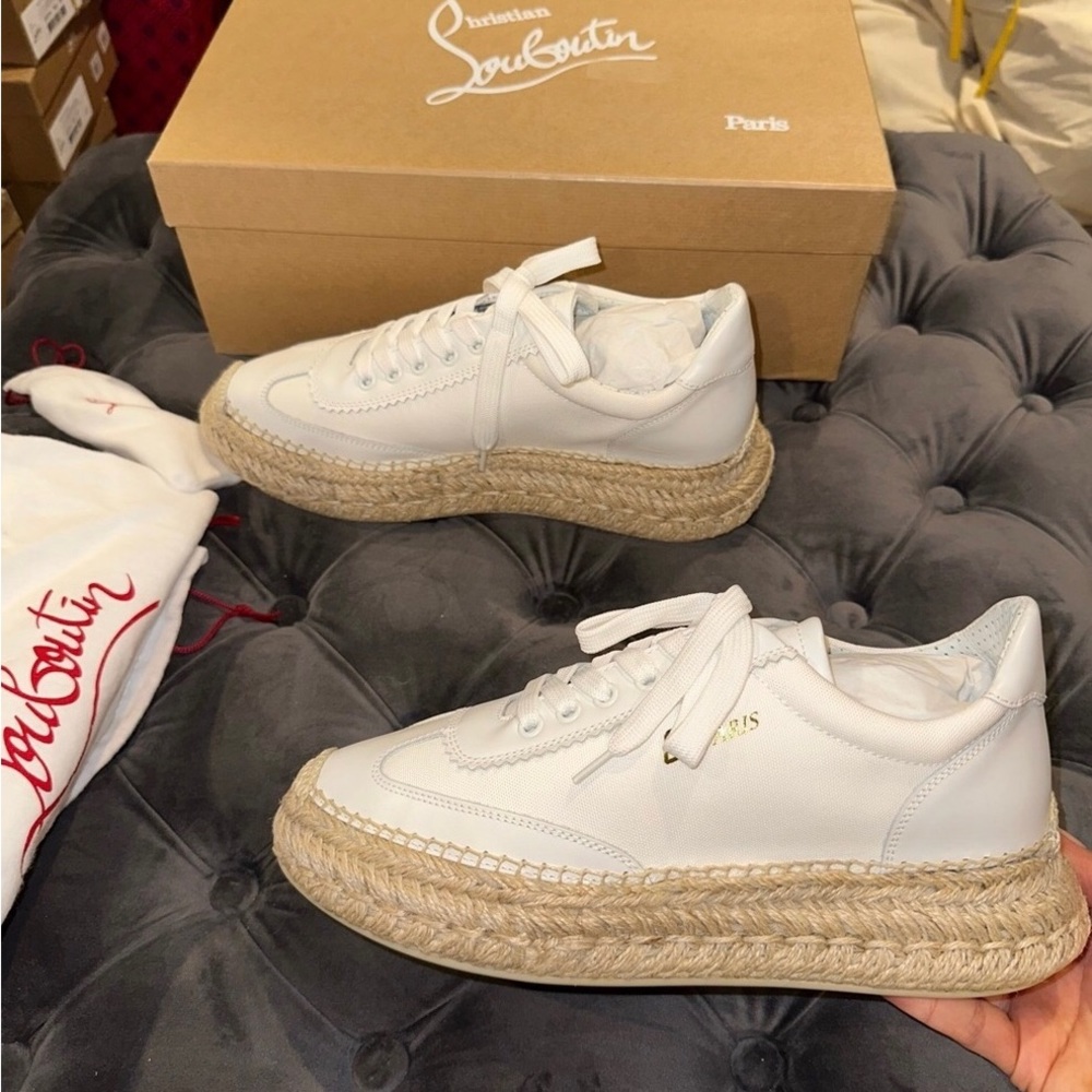 New Size 38 Christian Louboutin Espasneak Espadrille Sneakers White